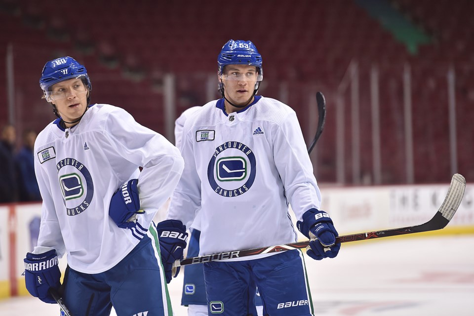 Bo Horvat and Markus Granlund at Canucks practice