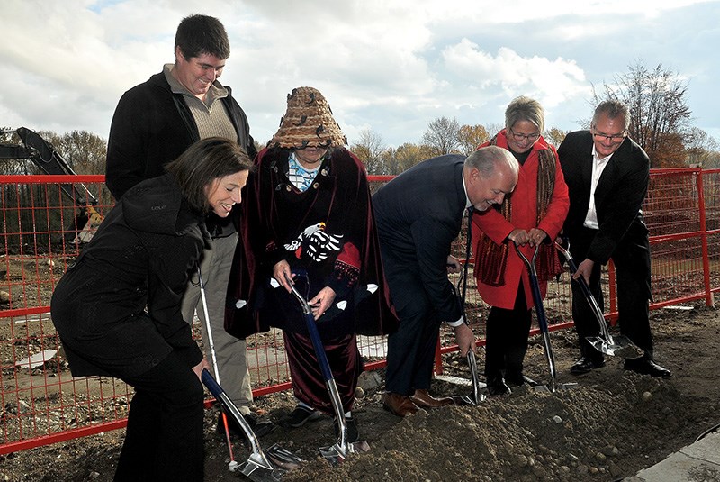 MARIO BARTEL/THE TRI-CITY NEWS
Government and First Nations officials, including BC Premier John Horgan, Judy Darcy, the minister of mental health and addiction, and Selina Robinson, the MLA for Coquitlam-Maillardville and minister of municipal affairs and housing, turn the soil on Friday for construction of a new mental health and addictions centre that will be built on the Riverview lands.