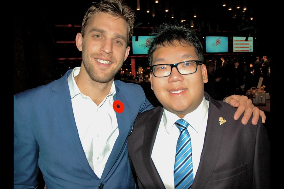 Canucks Forward Brandon Sutter and Special Olympics athlete and spokesperson Alexander Pang welcomed guests to the Sports Celebrities Festival fundraiser staged at the Vancouver Convention Centre.