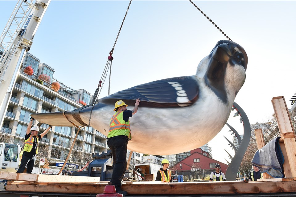 The Birds sculptures were removed from their Olympic Village home Thursday so that repair and finishing work can be done in Calgary and China. Photo Dan Toulgoet