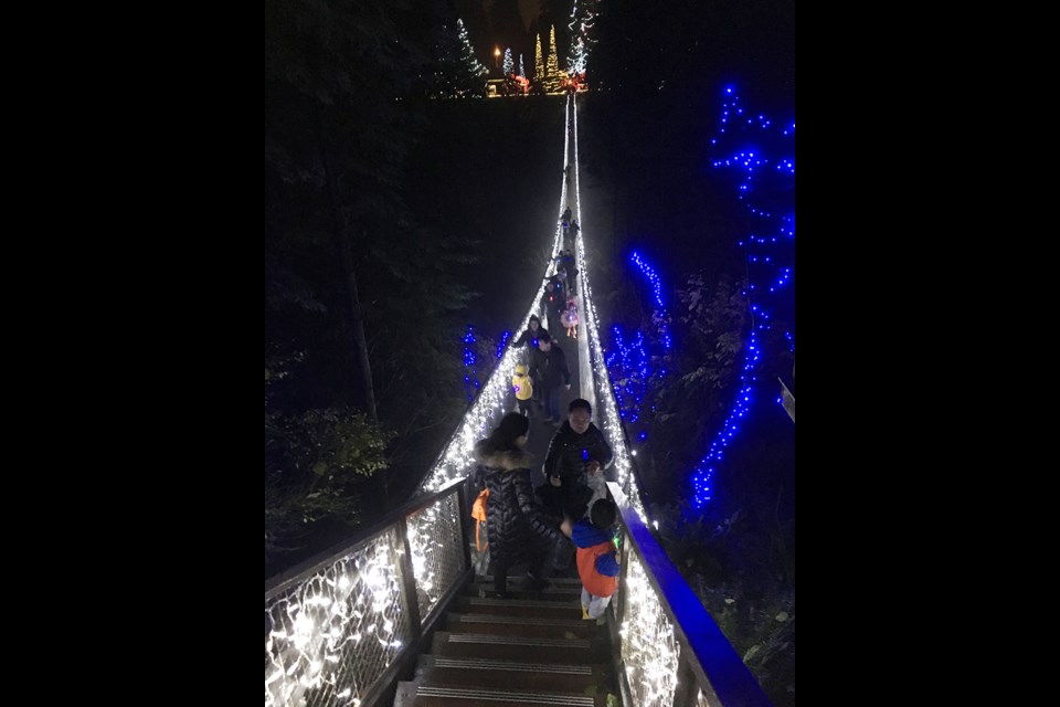 Crossing the light-festooned Capilano Susension bridge at night is magical.