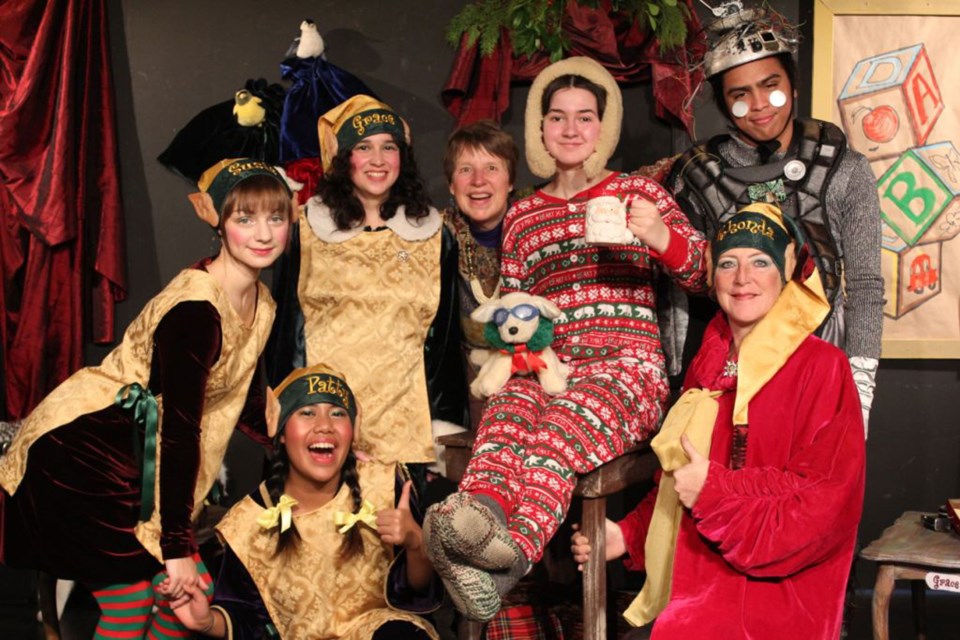 From left: Caitlyn Bairstow plays Susie, Emily Makudi plays Patty, Naomi Wong plays Grace, Nancy von Euw is the director, Cole Sheehan-Klassen plays Santa, Peter Ricafrente plays Robot and Beverley Field plays Rhonda in Toy of the Year, the Forte Theatre production on now at Burnaby Village Museum.