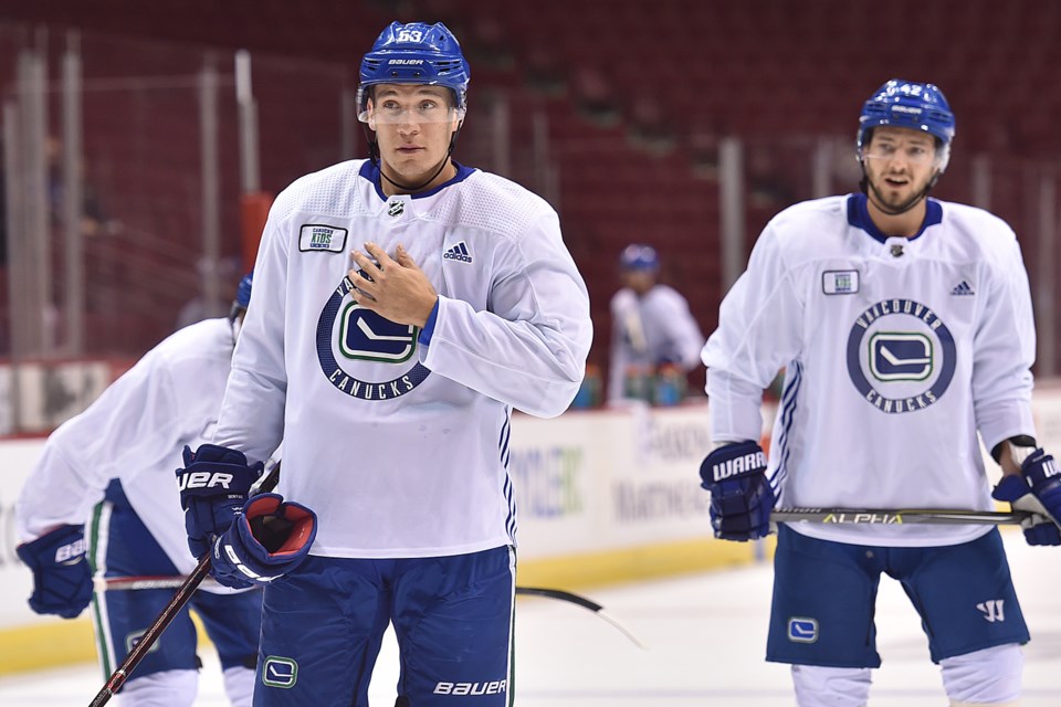 Bo Horvat says "Who me?" at Canucks practice.