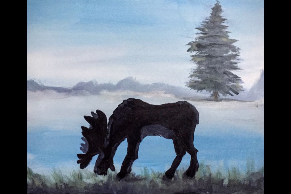 You can create your own Winter Moose painting at a Family Paint and Sip Night, Jan. 5 at 100 Braid Street Studios.