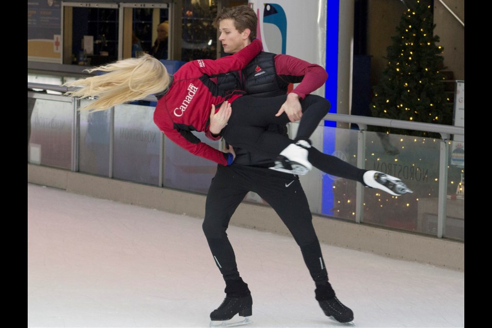 Skate Canada Senior Ice Dance pair Haley Sales and Nikolas Wamsteeker hit the ice at Robson Square Friday when the provincial government announced its contribution to the 2018 National Skating Championships in Vancouver in January.