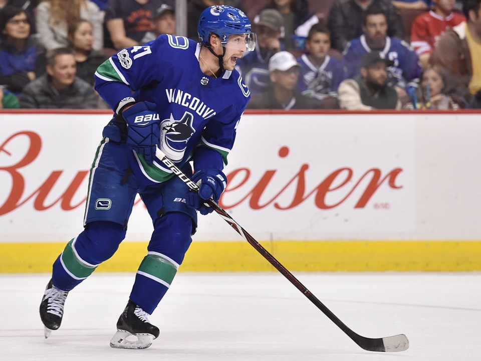 Sven Baertschi calls for a pass in the Canucks game against the Carolina Hurricanes