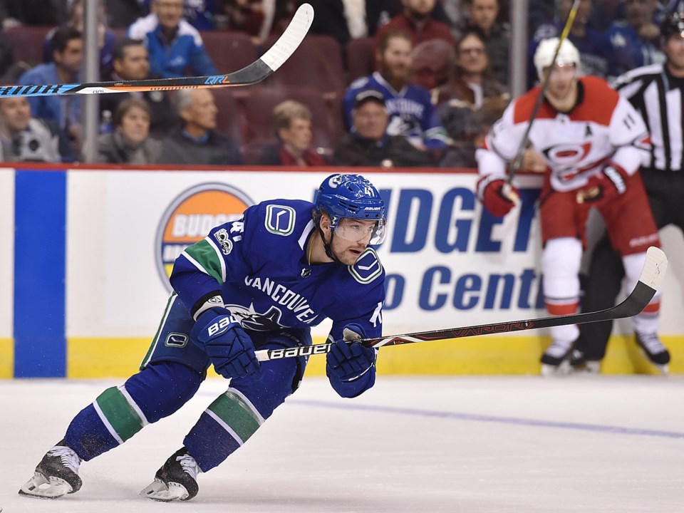 Sven Baertschi turns up ice for the Canucks against the Carolina Hurricanes