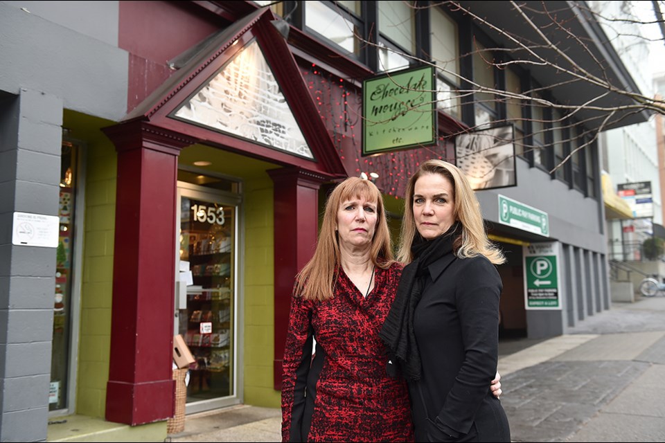 Owners Jane (left) and Karen Tennant outside Chocolate Mousse Kitchenware on Robson Street.