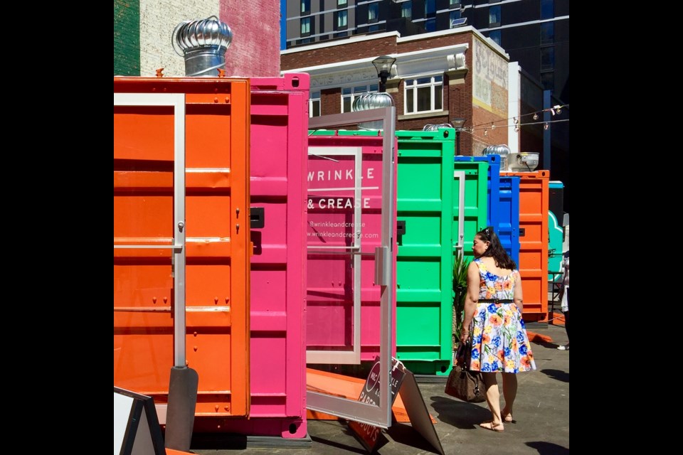 The East Village Junction, a pop-up retail park in Calgary consisting of vibrantly painted shipping containers-turned-mini stores. Photo Catherine Tse