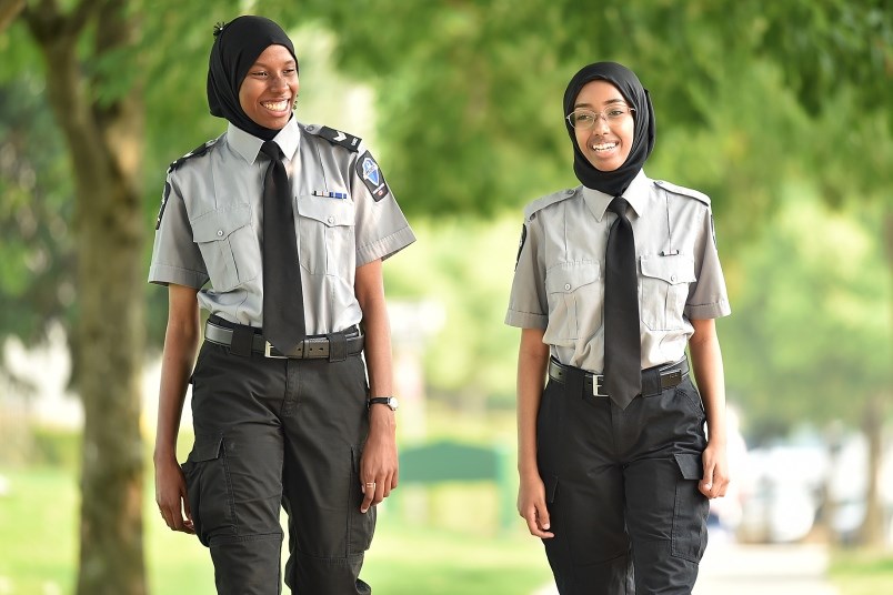 Aminah Ibrahm, 17, and her friend, Samira Sallow, 15, are the first Muslim girls to join the Vancouver Police Department’s cadet program. Their story was originally published in the Courier in August. Photo Dan Toulgoet