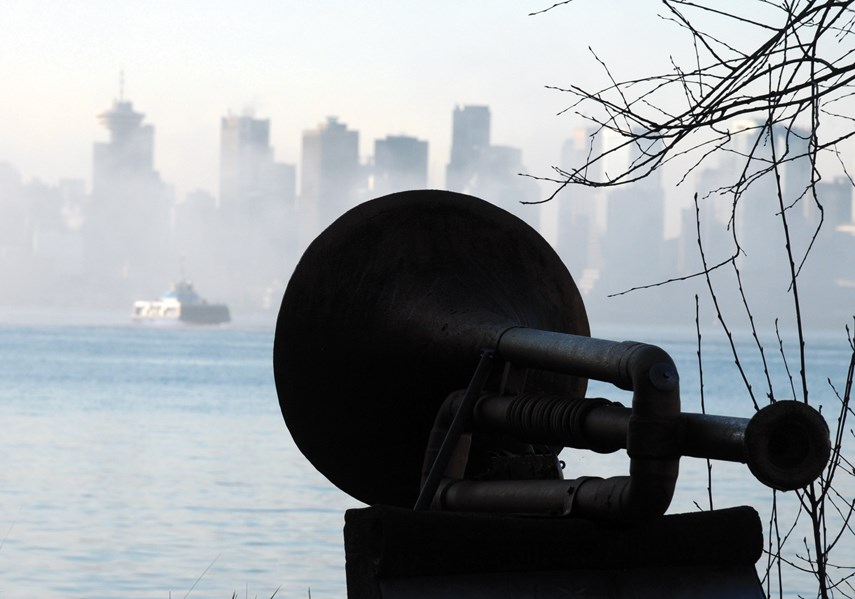 This horn sculpture sits on the North Vancouver waterfront commemorating Joe Bustemente, a fascinating character from our history. Fog is no problem for the modern SeaBus, but things were a lot more difficult for ferries in the early 1900s. That’s where Joe comes in. photo Mike Wakefield, North Shore News