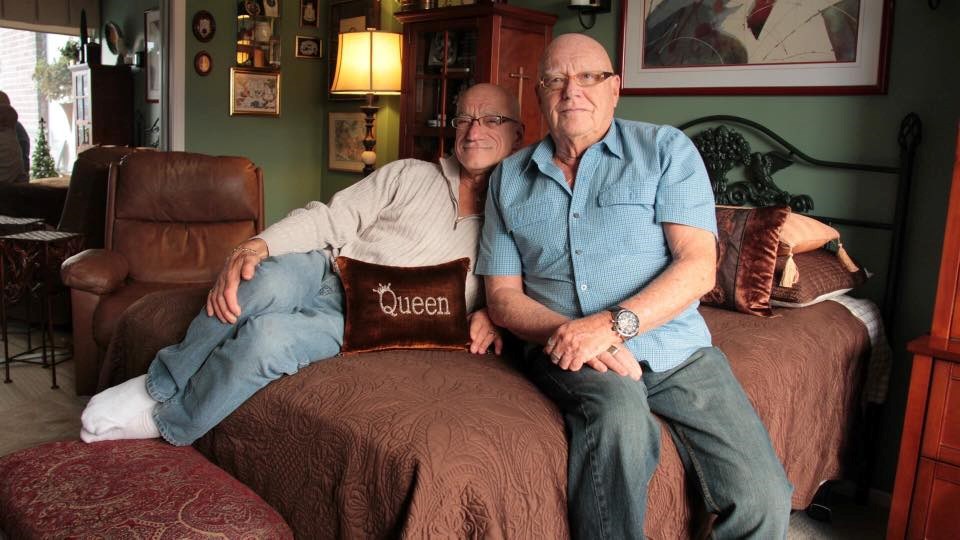 Bryan Searle (r), co-founder of the popular Elbow Room Cafe on Davie Street has died at age 87. He's pictured here with husband and business partner Patrice Savoie. Photo National Screen Institute