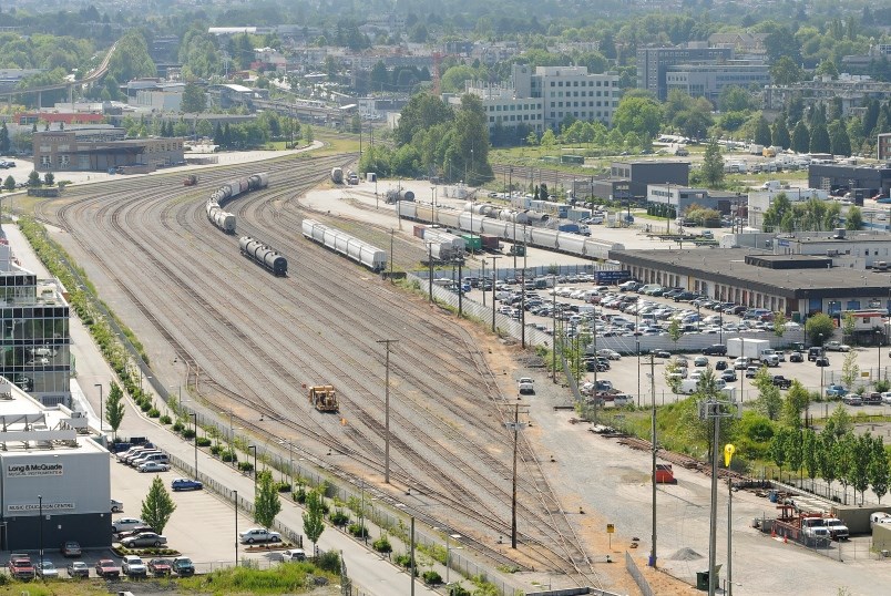 The aim of the project is to separate the rail corridor from the roadway and reduce the impact of train traffic on the area, enhance safety and alleviate congestion. The Burrard Inlet rail corridor connects the False Creek Flats railyards with the Port of Vancouver container terminals on the south shore of the Burrard Inlet. Photo Dan Toulgoet