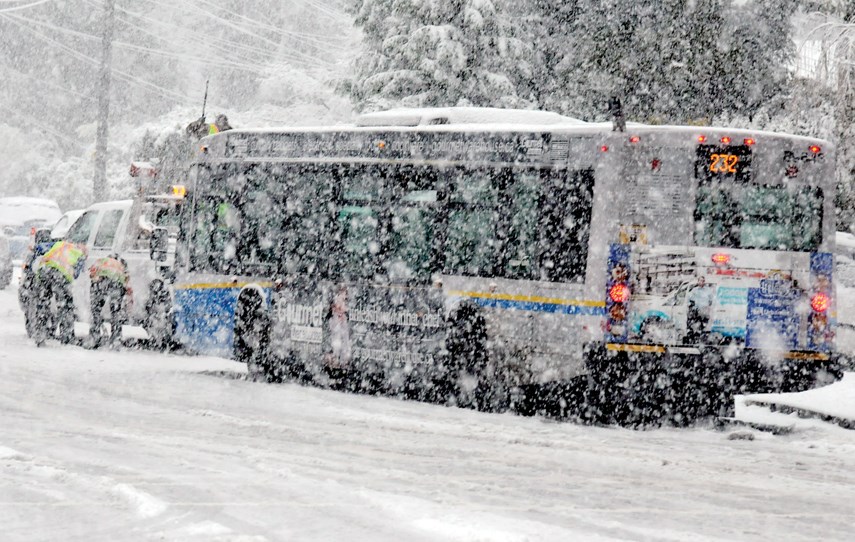 bus stuck in snow