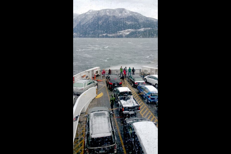 The view of a stormy Howe Sound on January 1, 2017.