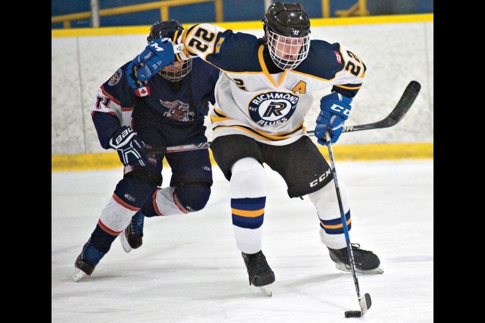 Eithan Grishin and the Richmond A1 Blues reached the Bantam Tier 3-4 championship game at the Richmond International before falling 3-0 to the Surrey Thunder.