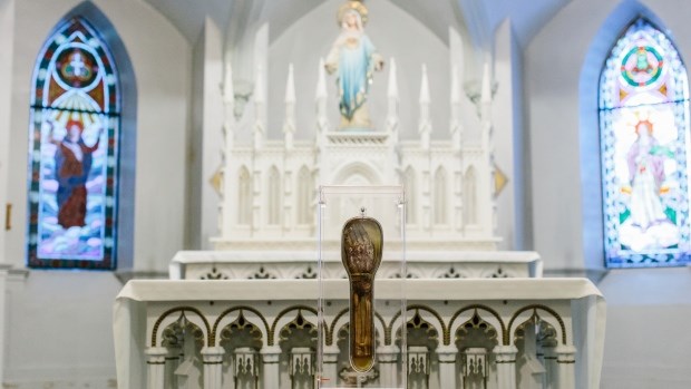 The severed arm of St. Francis Xavier, pictured at the Notre Dame Cathedral in Ottawa.
