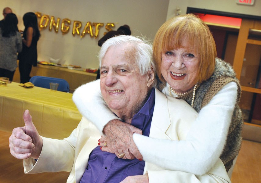 Richard Walters (left) celebrated with family and friends (including Jackie Begley) his induction into the BC Entertainment Hall of Fame at the John Braithwaite Community Centre on Dec. 9.