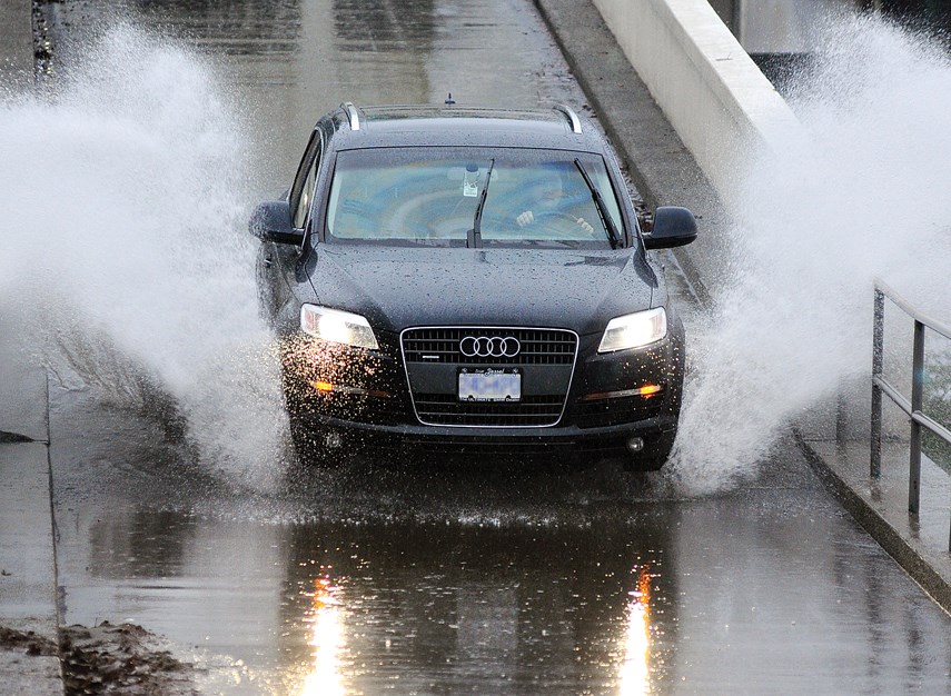 Heavy rain created deep puddles across the North Shore on Sunday, Jan. 7 including off-ramp driving northbound onto Taylor Way in West Vancouver.