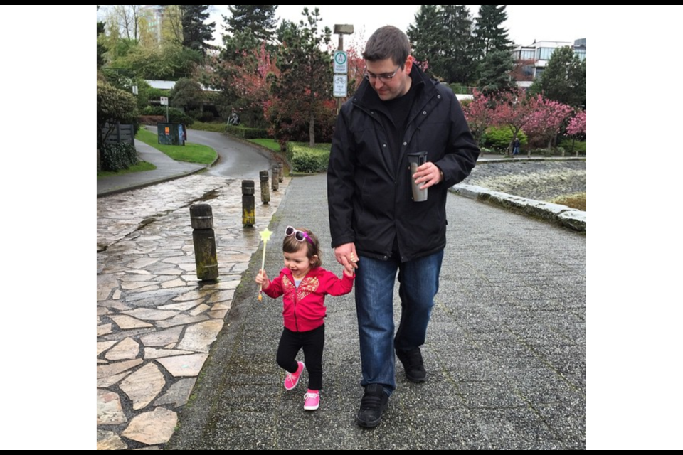 Brett Priest, with his daughter, Quinn, is a rising children’s author in Richmond. Graeme Wood photo