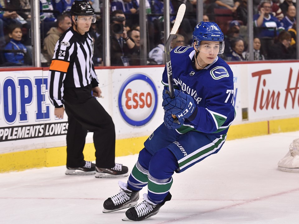 Nikolay Goldobin turns up ice for the Vancouver Canucks.