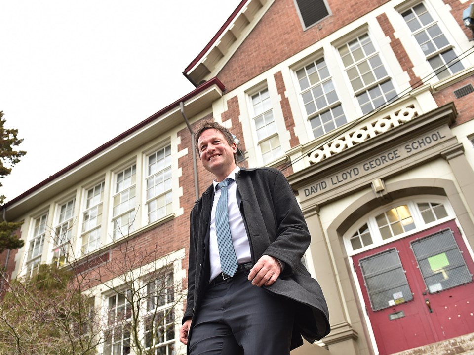 Education Minister Rob Fleming held a news conference Monday at David Lloyd George Elementary at 837