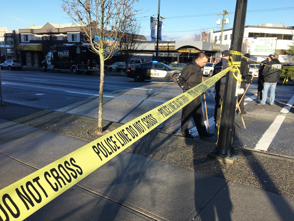 Vancouver police search for clues after Jan. 13 shooting on Broadway.