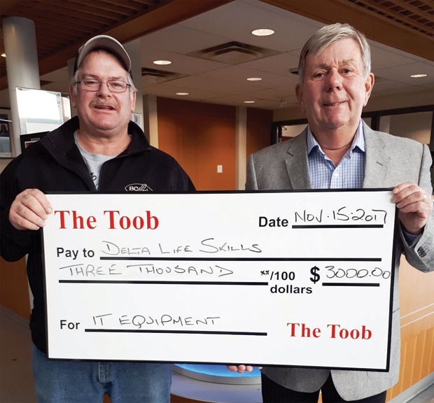 Delta Life Skills Society gratefully accepts a $3,000 donation from The TOOB to support its six-week summer life skills program for children with special needs.