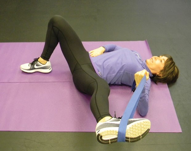 Supine adductor stretch with band