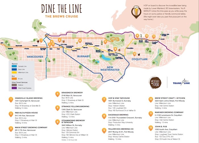 Dine the Line Brews Cruise map.