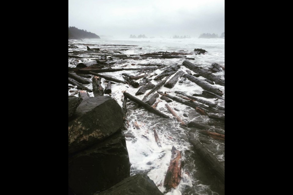 High waves pushed logs up on North Chesterman Beach in Tofino on Thursday, Jan. 18, 2018.