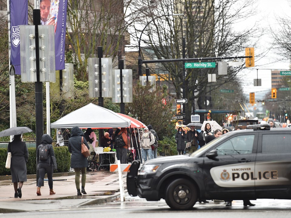 Police at entrance of Robson Square, Vancouver