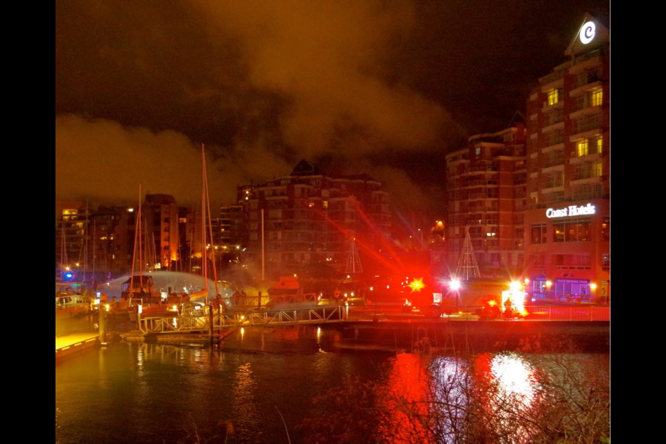 The Victoria Fire Department responded to a fire at a marina in front of the Coast Harbourside Hotel in James Bay on Saturday, Jan. 27, 2018.