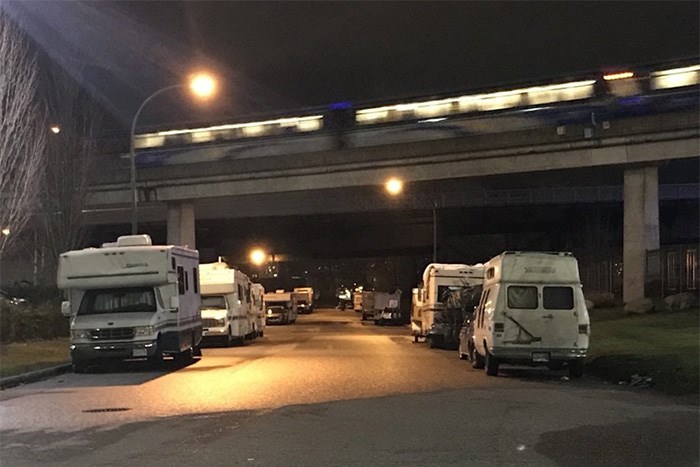 RVs parked under Skytrain Vancouver