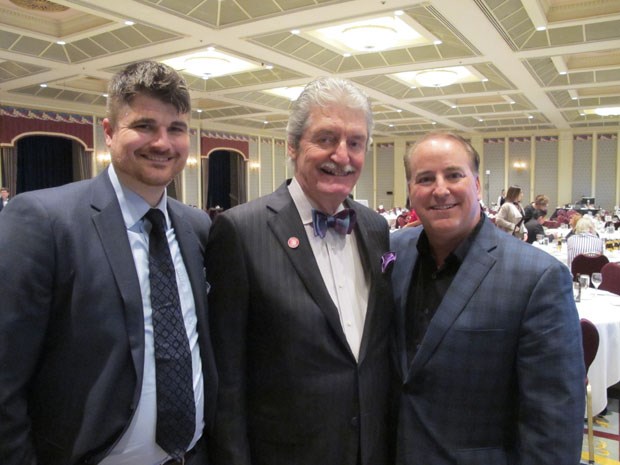 Vancouver Canadians general manager JC Fraser, left, is joined by Canadians Foundation chair and co-owner Jeff Mooney and team president Andy Dunn.