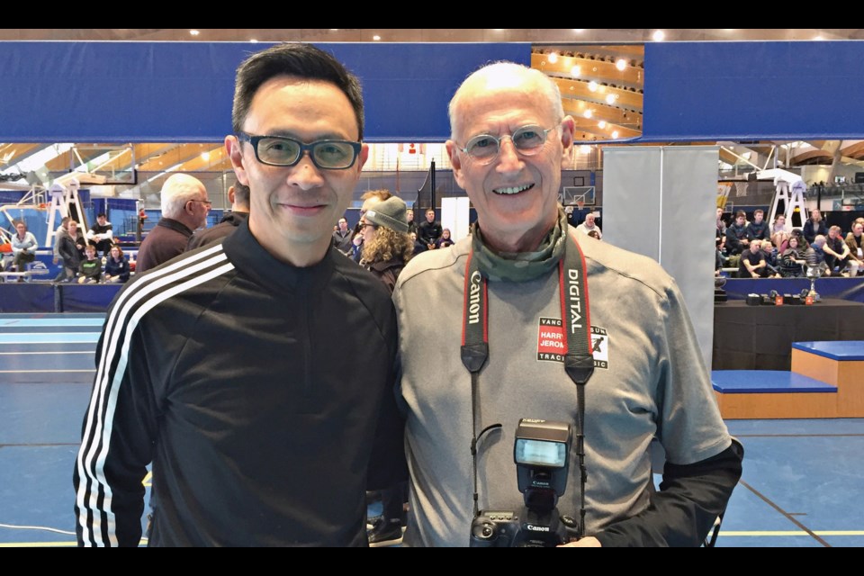 Dr. Doug Clement with Achilles International Track and Field Society member and Richmond News publisher Alvin Chow at Saturday’s eighth annual Harry Jerome Indoor Games at the Richmond Olympic Oval.