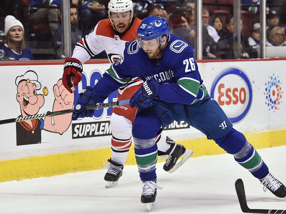 Thomas Vanek skates up the wing for the Vancouver Canucks