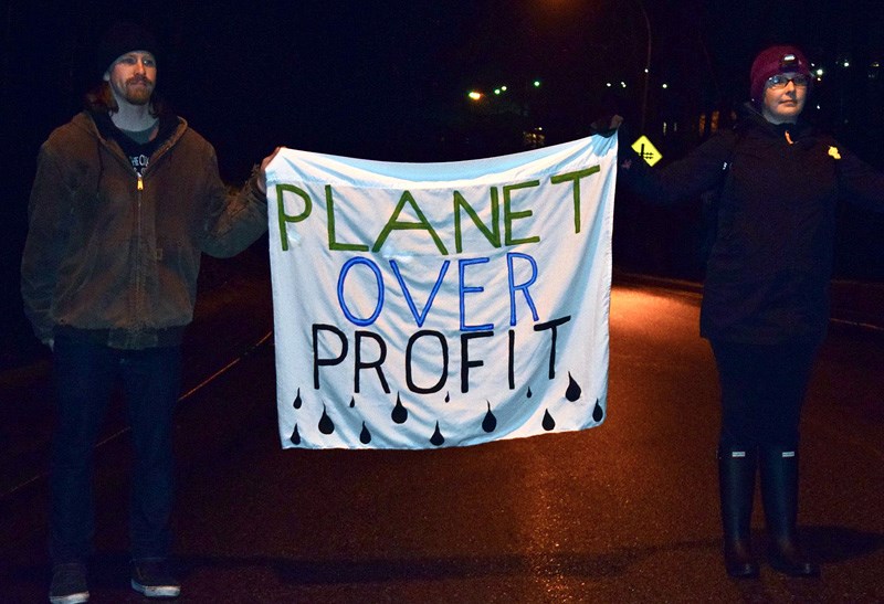 Pipeline protesters block the access road to Reed Point Marina in Port Moody early Thursday morning.