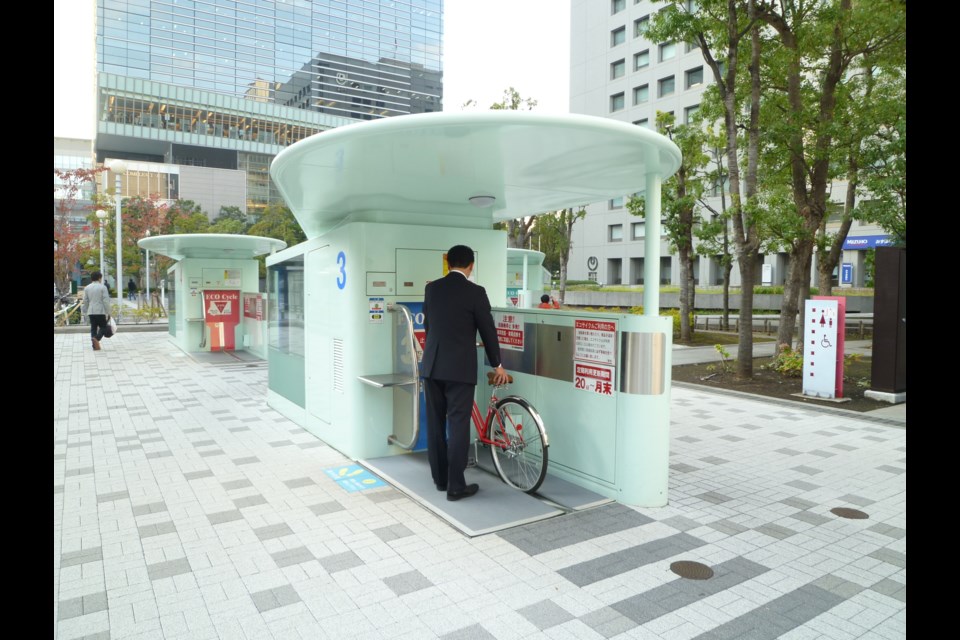 Pictured is an example of an Eco Cycle bike silo in Japan. It is not necessarily what will be used in the Oakridge project, but is meant to provide an illustration of what bike silos look like. Photo courtesy of Giken Limited