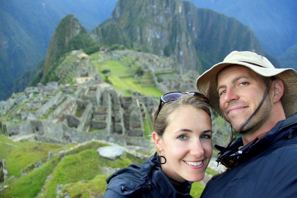 Anne and Mike Howard on a trek to Machu Picchu in Peru. The Howards&Iacute; book grew out of their five-year adventure across seven continents.