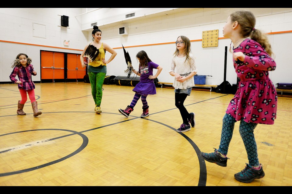 Shyama Priya leads a pow wow dancing demonstration as part of Massey Madness at the Massey Theatre on Feb. 10.