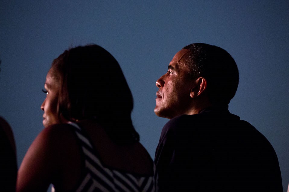 Michelle and Barack Obama watch fireworks