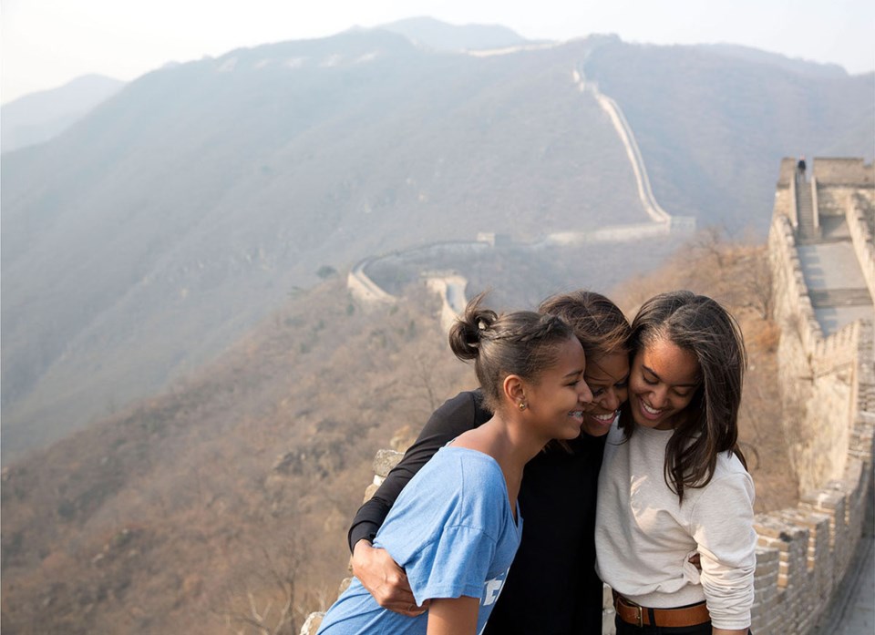 Michelle Obama with daughters Great Wall of China
