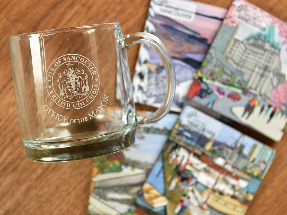 This Office of the Mayor mug is given out to visiting dignitaries. Photo Dan Toulgoet