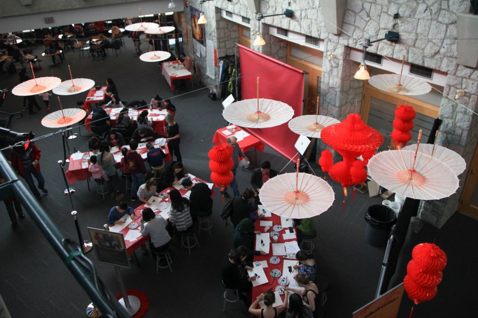 The Shadbolt Centre atrium was festively decorated for a Chinese New Year Art on the Spot session Saturday.
