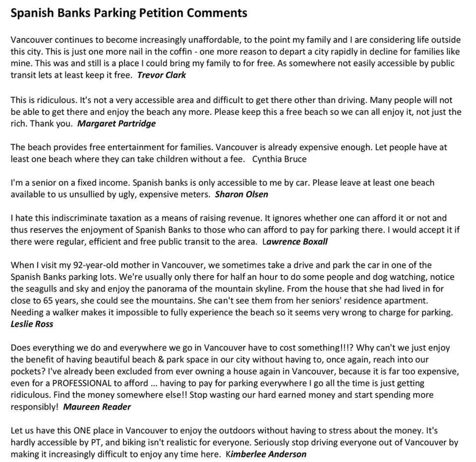 Spanish Banks petition comments