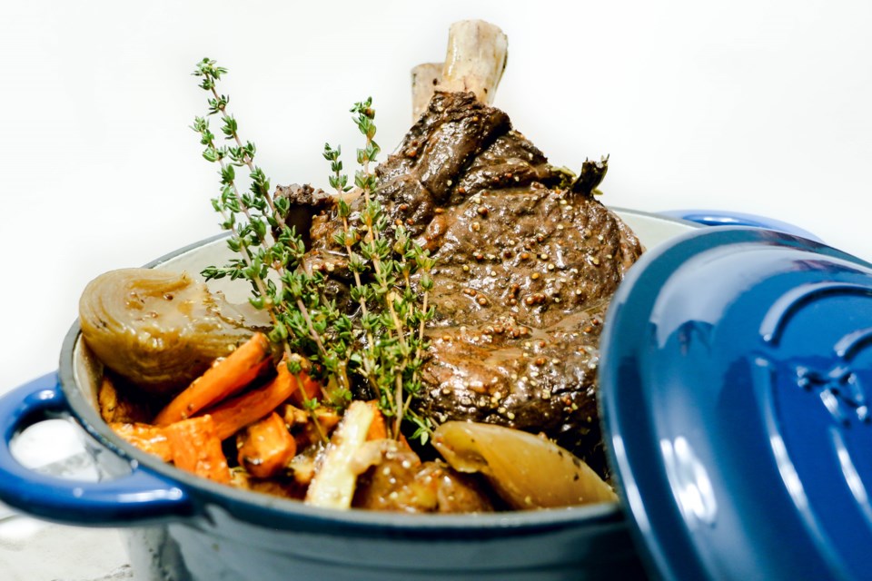 Cooking a large ribeye steak in a Dutch oven means leftovers that can be used during the week.