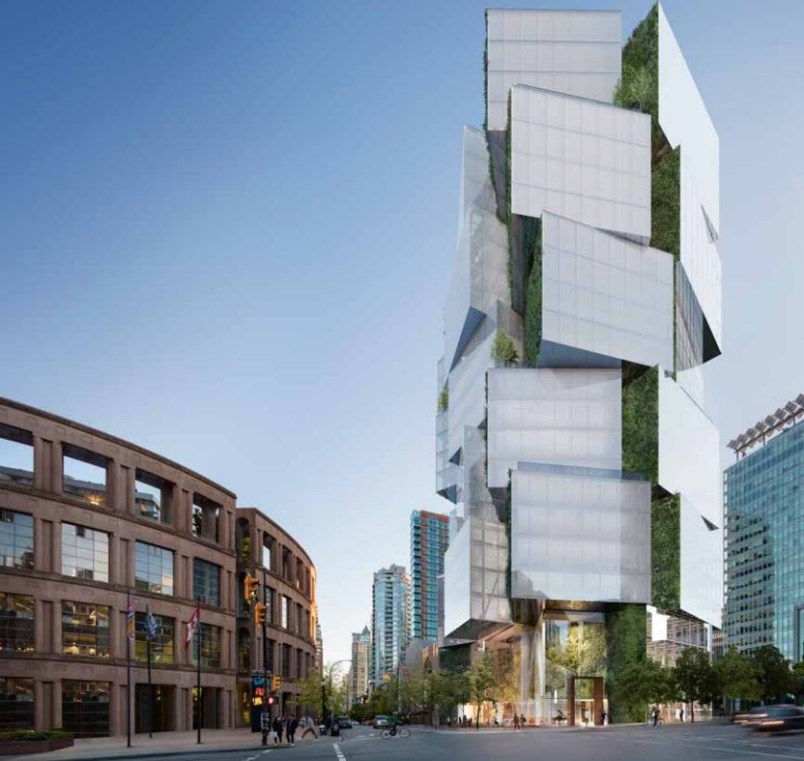 Council has approved a 24-storey office tower for a site across from library square. Artist renderin