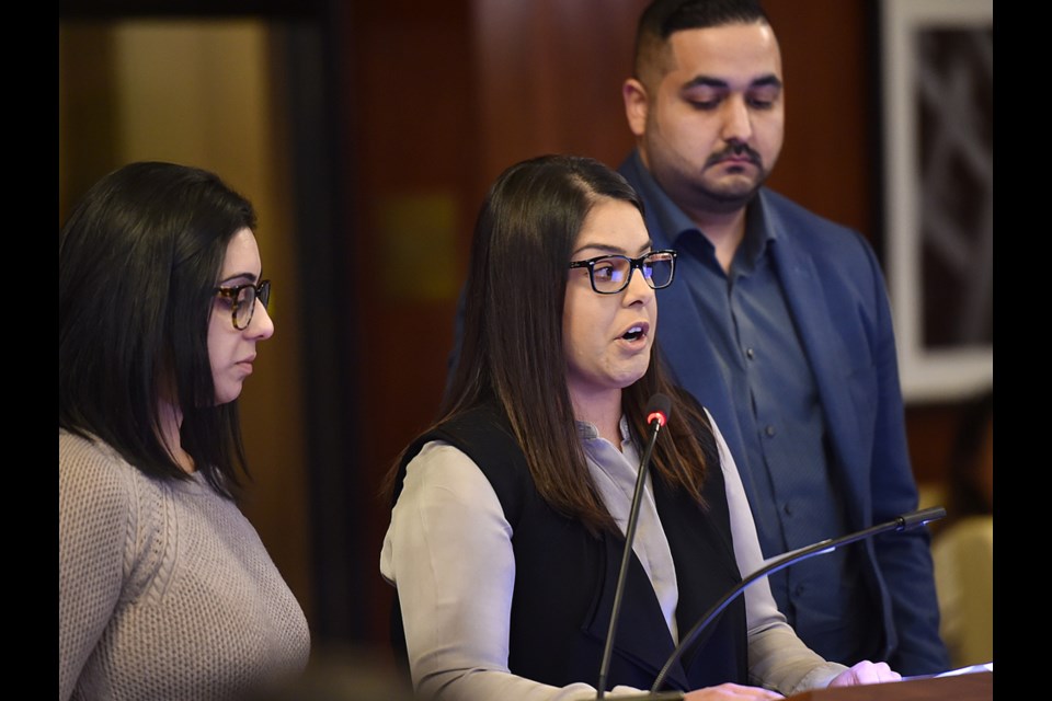 Jassicka Bhullar spoke to council Wednesday about the need to implement measures, including security cameras, on the Granville strip. Her brother Kalwinder Thind was murdered Jan. 27 outside the Cabana Lounge in the 1100-block Granville. Photo Dan Toulgoet
