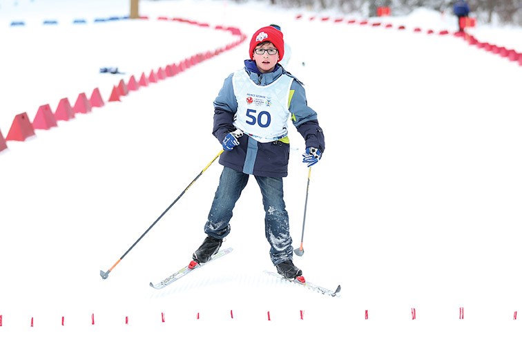 Torrin Foster of the Caledonia Nordic Ski Club crosses the finish line first on Saturday morning at Otway Nordic Centre. Foster competed in the 2.5km 10 and under male division of the Stride & Glide Spirit of the Rivers Loppet and finished with a time of 12:16. Citizen Photo by James Doyle